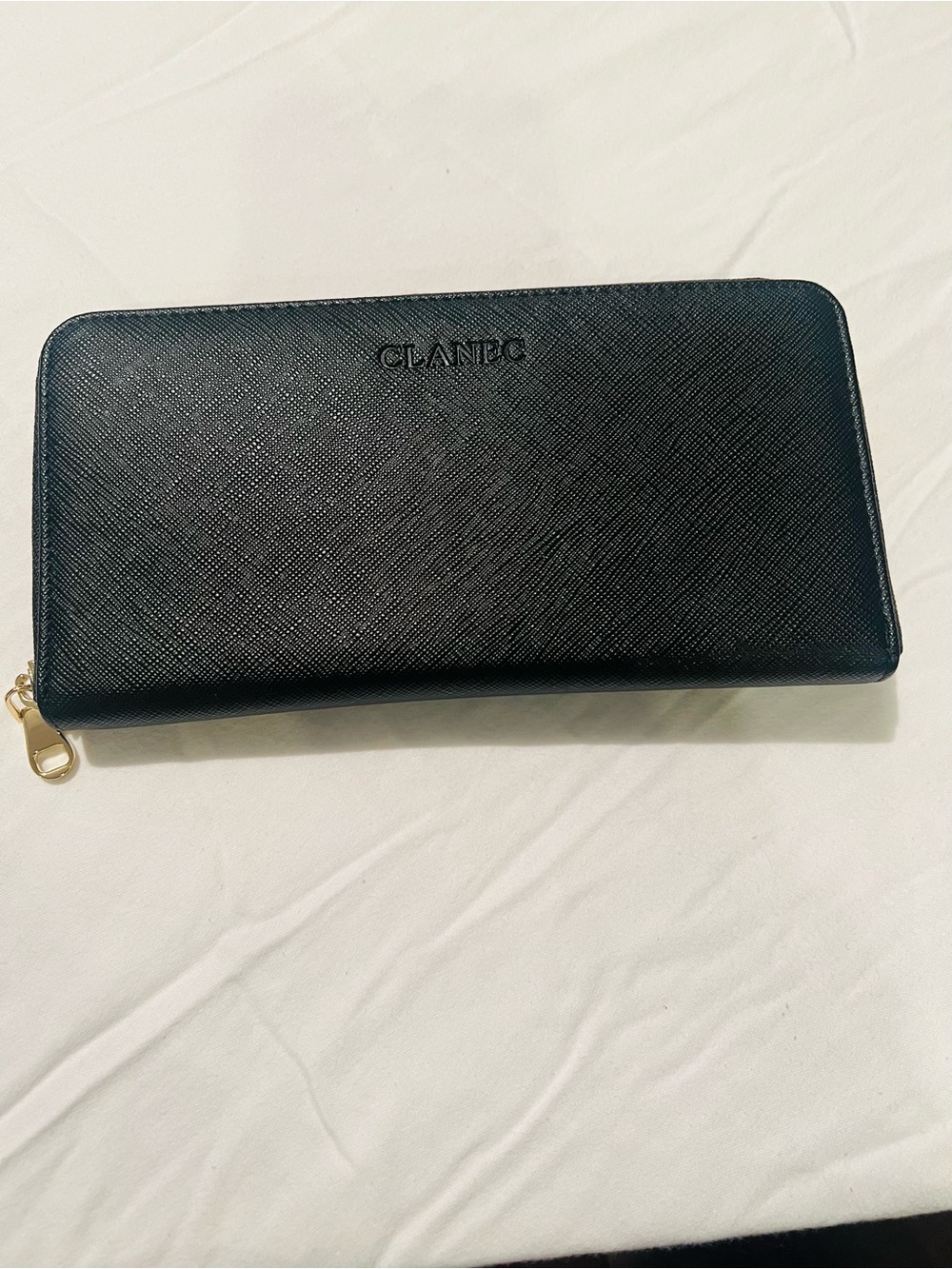 Black Zip-Around Saffiano Leather Wallet